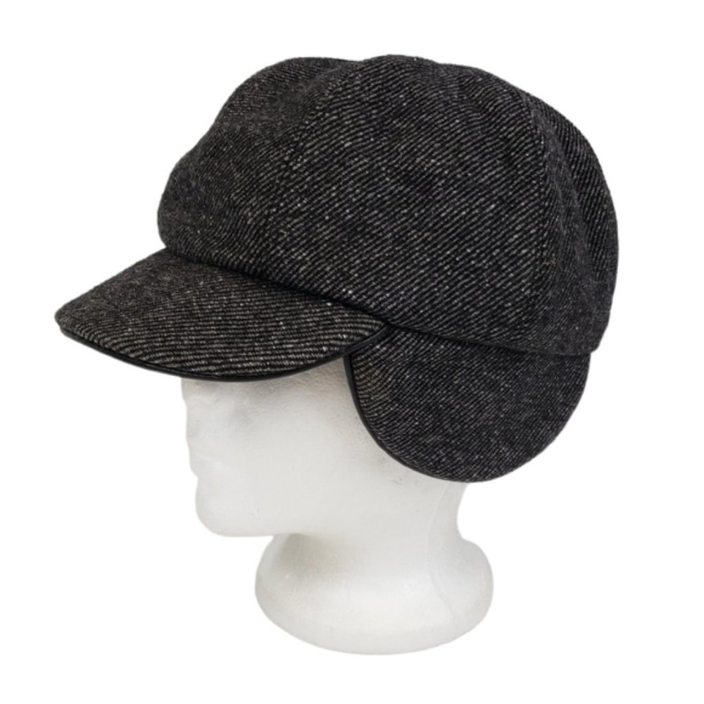 Eugenia Kim Newsboy Cap Tweed Texture Ear Flaps Grey Black